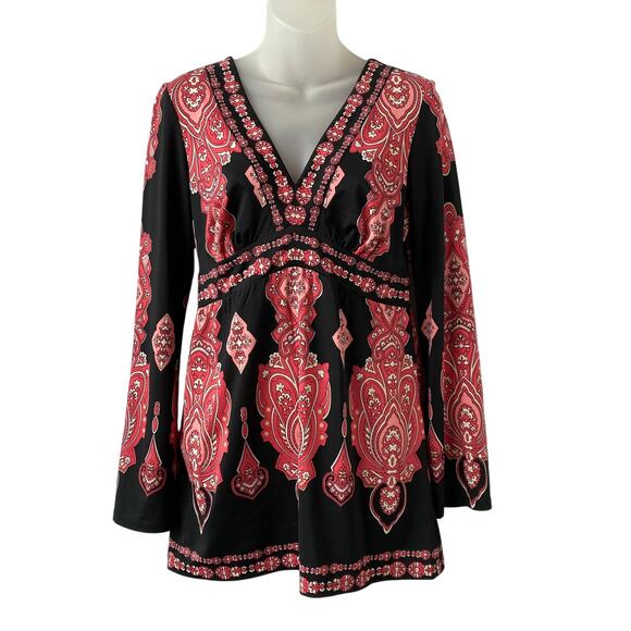 INC‎ International Concepts Y2K Babydoll Top Women S Red Boho Hippie Goddess VTG - Picture 1 of 10